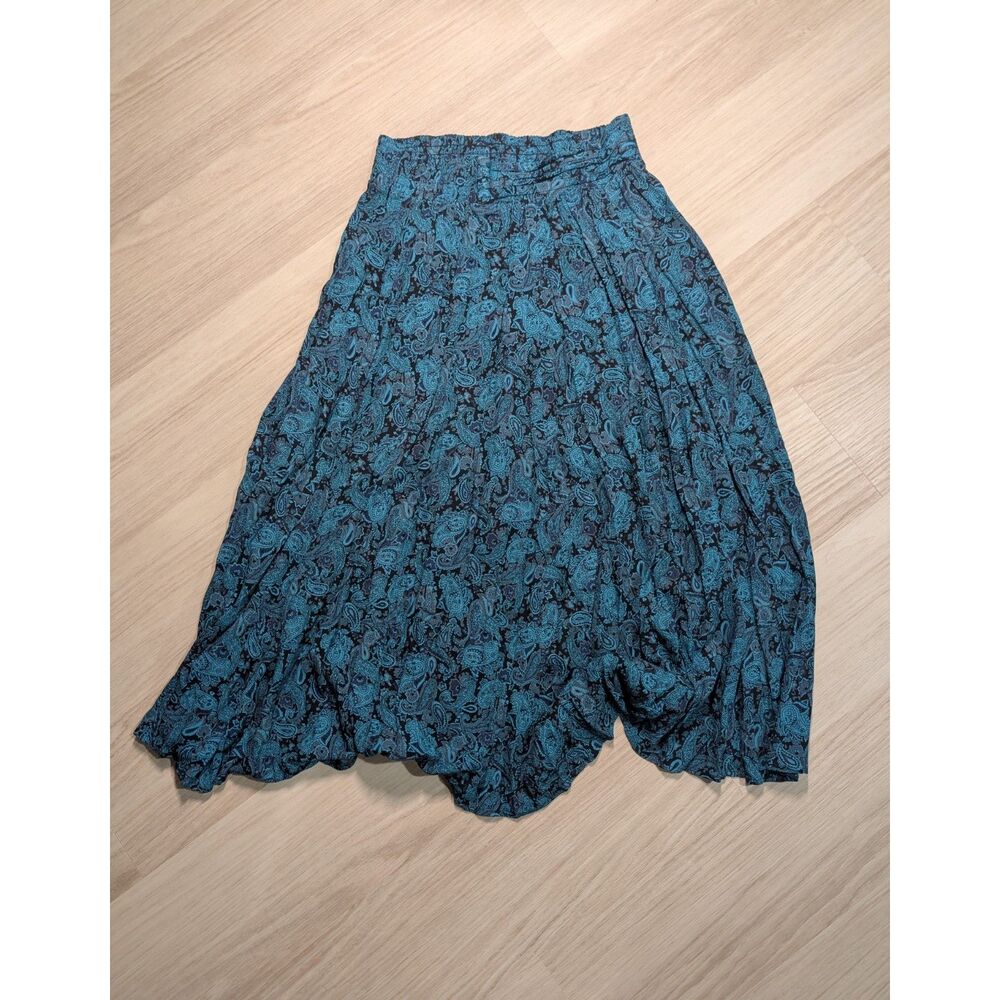 Vintage Carole Little Paisley Skirt Size 12 Blue Black Teal Boho Midi